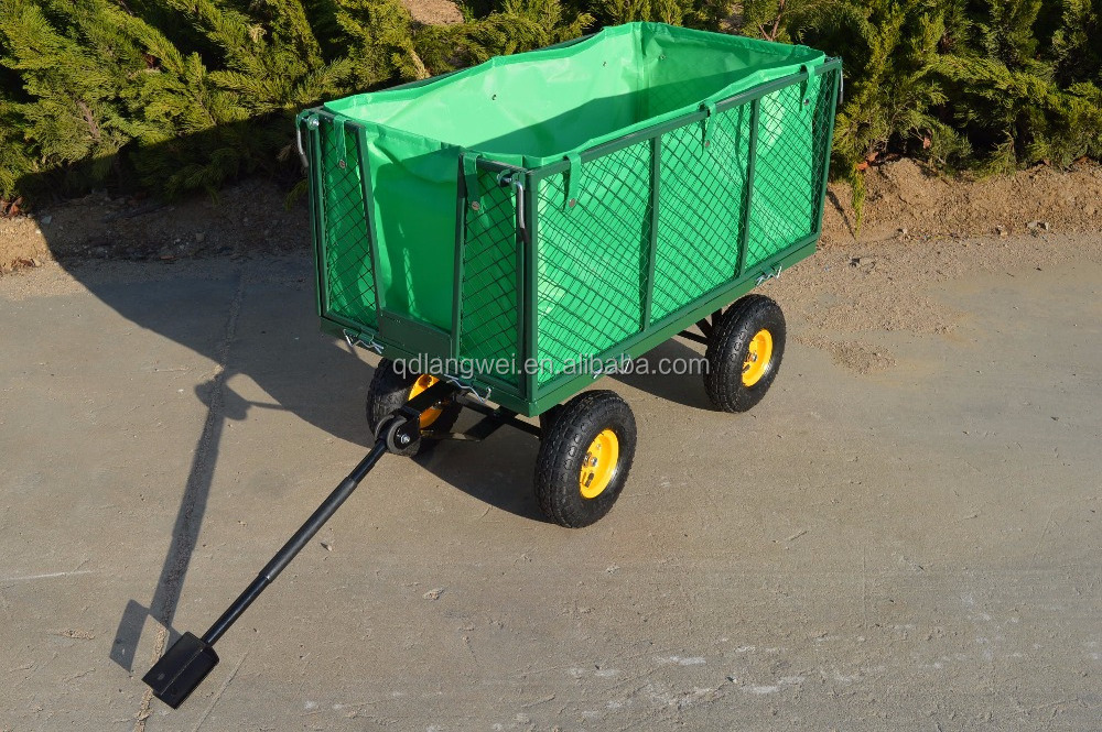 utility metal used mesh garden tool cart garden wheel barrow tool trolley with 4 wheels