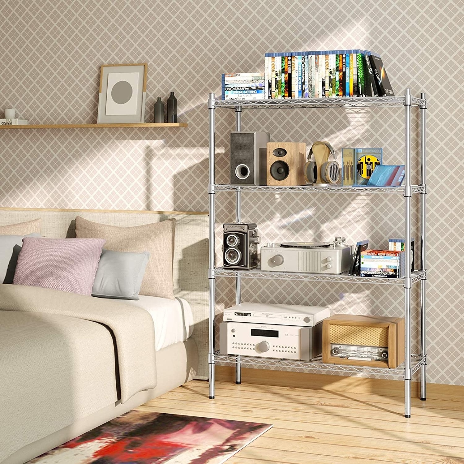 Heavy Duty Metal Mesh Wire Shelving Unit Storage Home Use Wire Rack Kitchen Chrome Wire Shelving