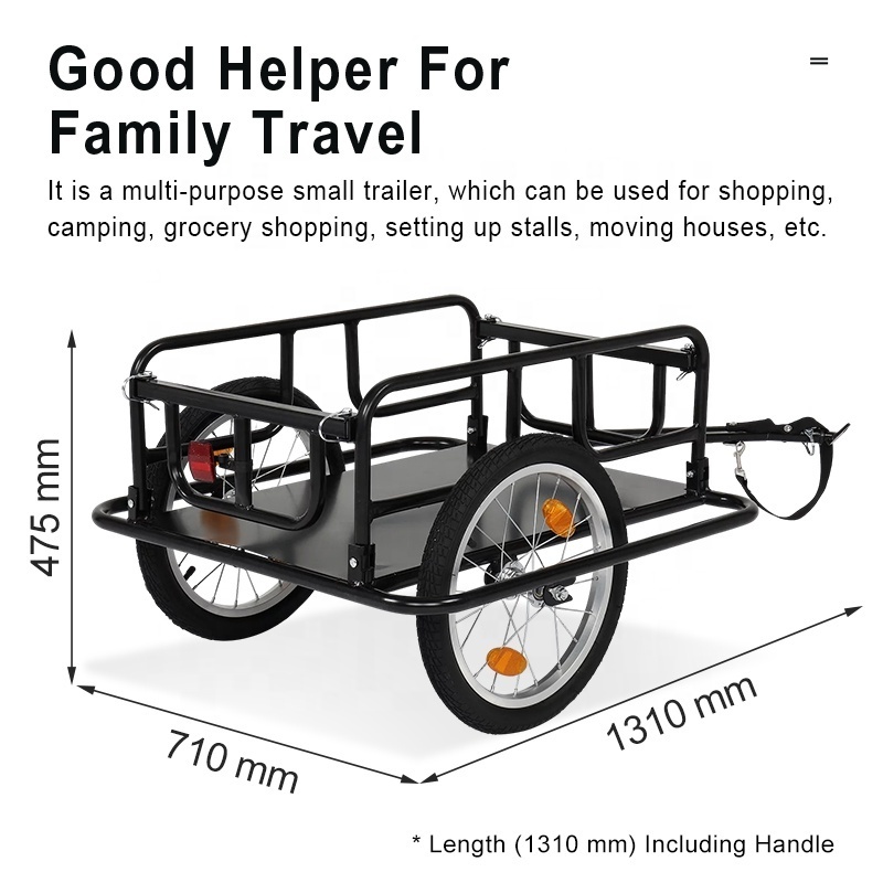 Durable & Sturdy Black Bike Wagon Cargo Trailer 50 Kg Large Loading Capacity Detachable Folding Bicycle Trailers For Adults