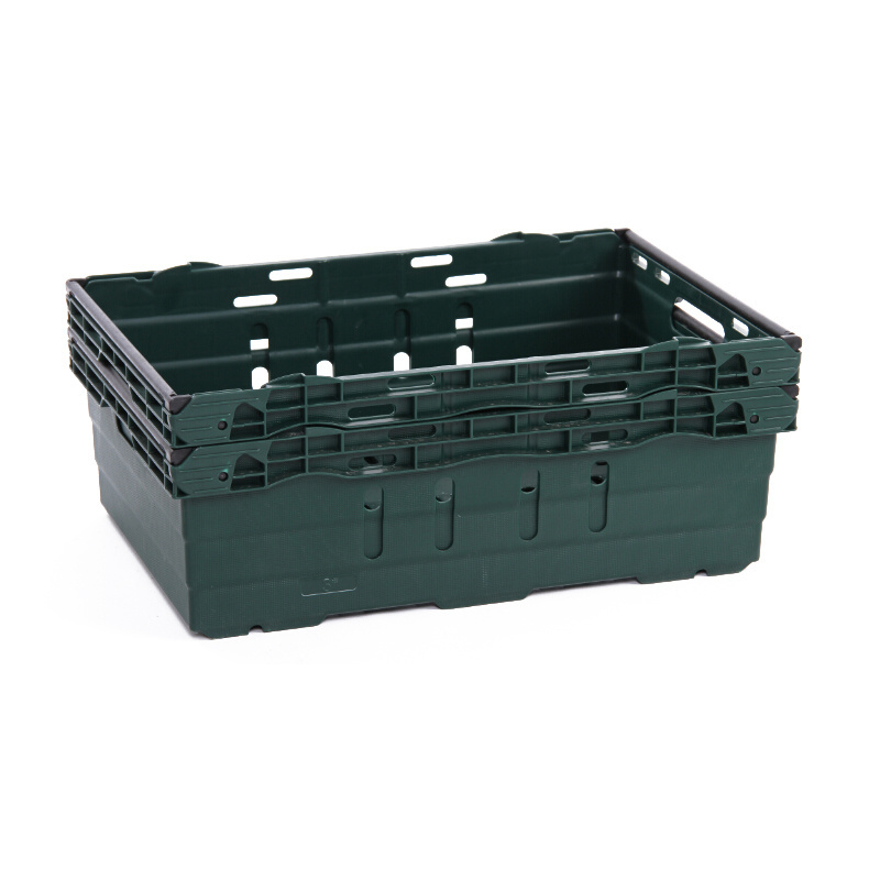 heavy duty durable logistic distribution pp vented apple nestable stackable moving plastic vegetable fruits crate with bale arm