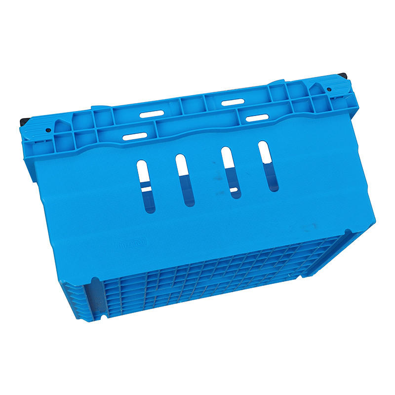 Supermarket 470*310*260 Handle Plastic Mesh Vented Perforated Nest Stacking Bale Arm Tray Basket Crate With Sawing Bars