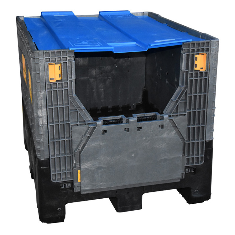 Large bulk stackable folding plastic pallet container box for storage