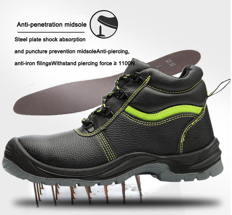 Reflective strip men&women work safety shoes Mid cut Leather protective steel toe shoes for work