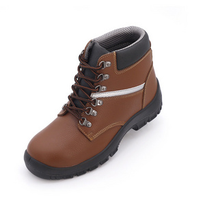 Genuine leather industrial steel toe middle cut men slip resistant safety shoes