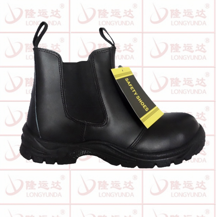 Cheap wholesale price black leather no lace work boots slip on safety boots with side elastic