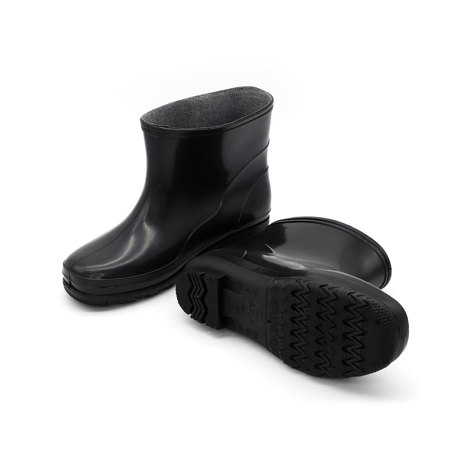 Black Low Cut Safety Rubber Rain Boots for Men