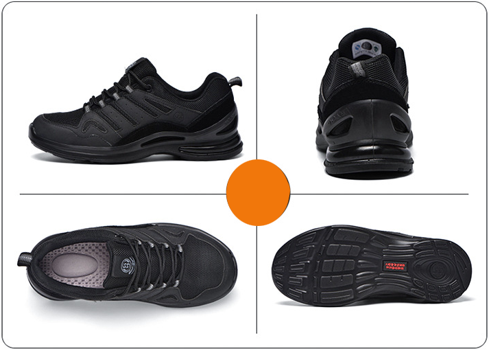 Black leather breathable engineer working safety shoes composite shoes safety for men and women