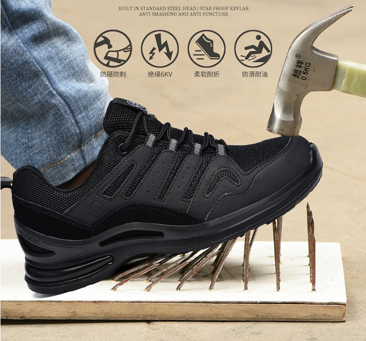 Black leather breathable engineer working safety shoes composite shoes safety for men and women