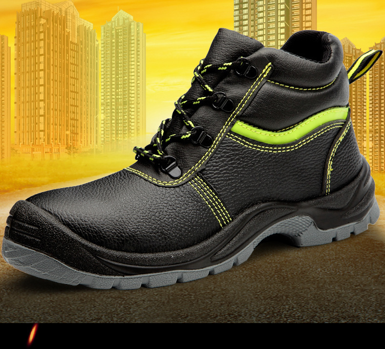 Reflective strip men&women work safety shoes Mid cut Leather protective steel toe shoes for work