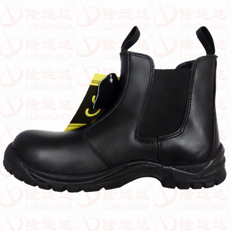 Cheap wholesale price black leather no lace work boots slip on safety boots with side elastic