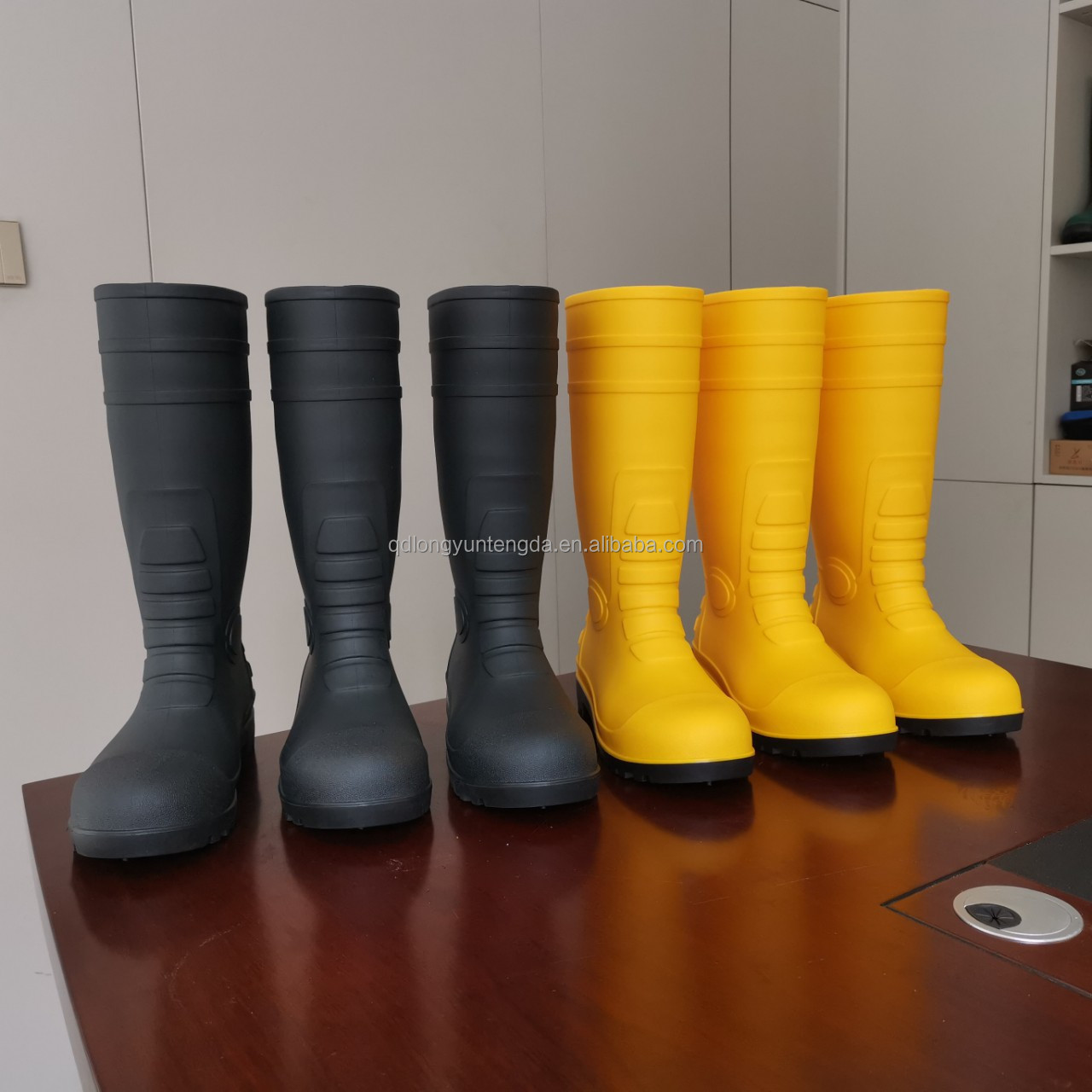 Custom knee high PVC oil field acid alkali chemical resistant industrial steel toe Black yellow working rubber safety gum boot