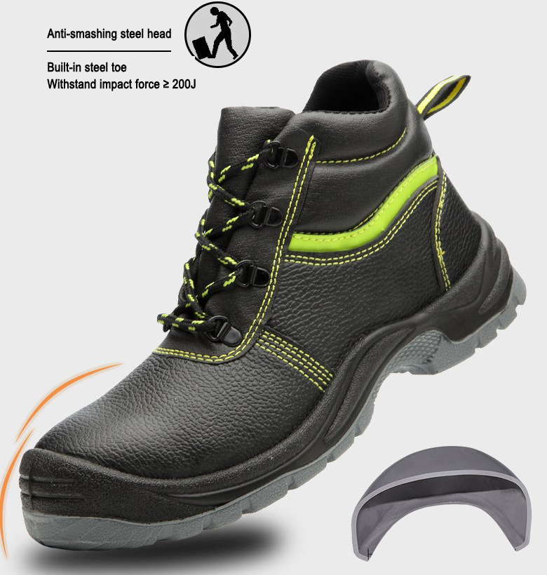 Reflective strip men&women work safety shoes Mid cut Leather protective steel toe shoes for work