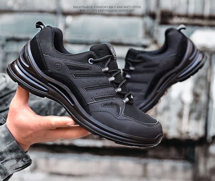 Black leather breathable engineer working safety shoes composite shoes safety for men and women