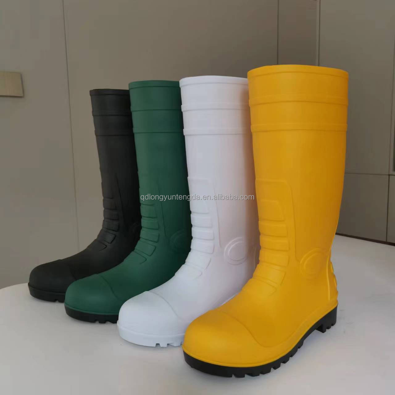 Custom knee high PVC oil field acid alkali chemical resistant industrial steel toe Black yellow working rubber safety gum boot