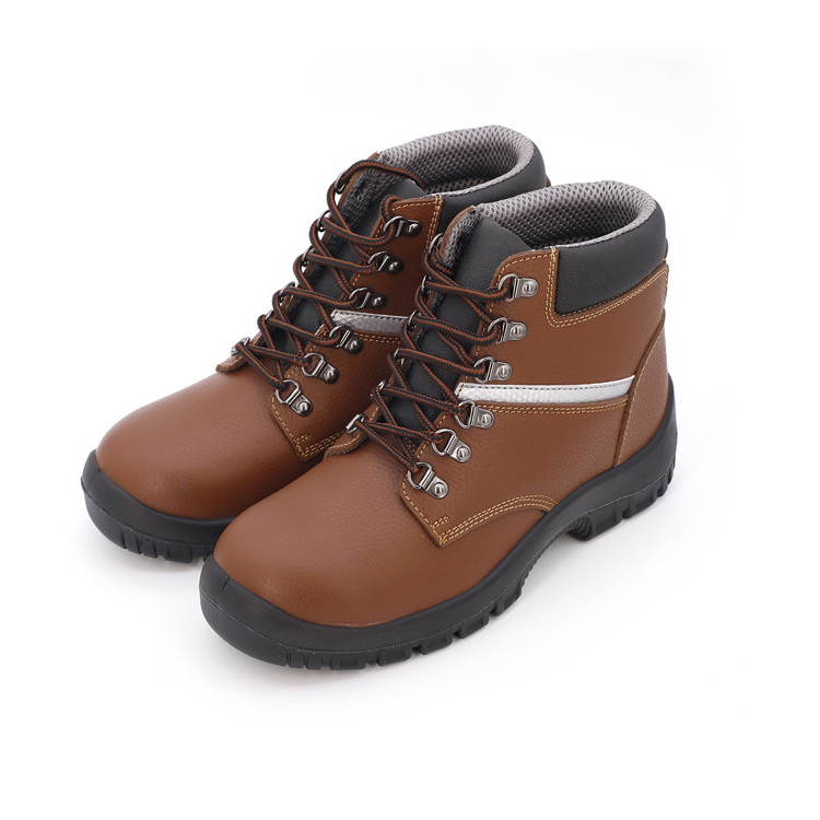 Genuine leather industrial steel toe middle cut men slip resistant safety shoes