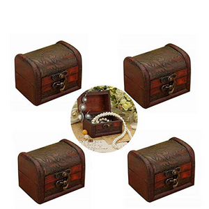 Jewelry Box Little Treasure Chest Vintage Handmade Box Wooden Rings Case Box with Mini Metal Lock for Storing Jewelry Treasure