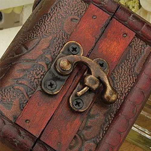 Jewelry Box Little Treasure Chest Vintage Handmade Box Wooden Rings Case Box with Mini Metal Lock for Storing Jewelry Treasure