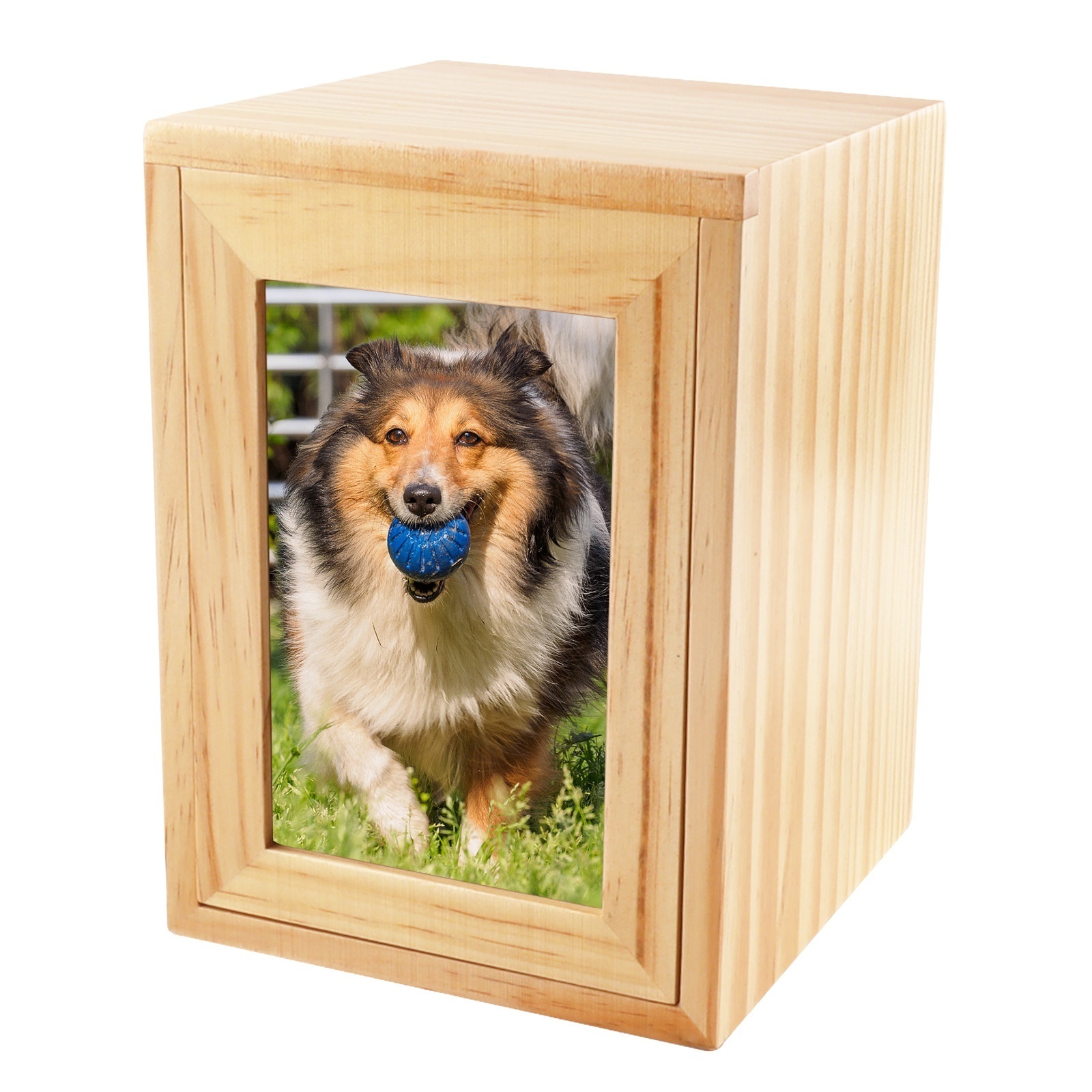 BSCI Factory Custom Pet Urns for Dogs Ashes With Photo Frame Cremation Wooden Box Sliding Lid