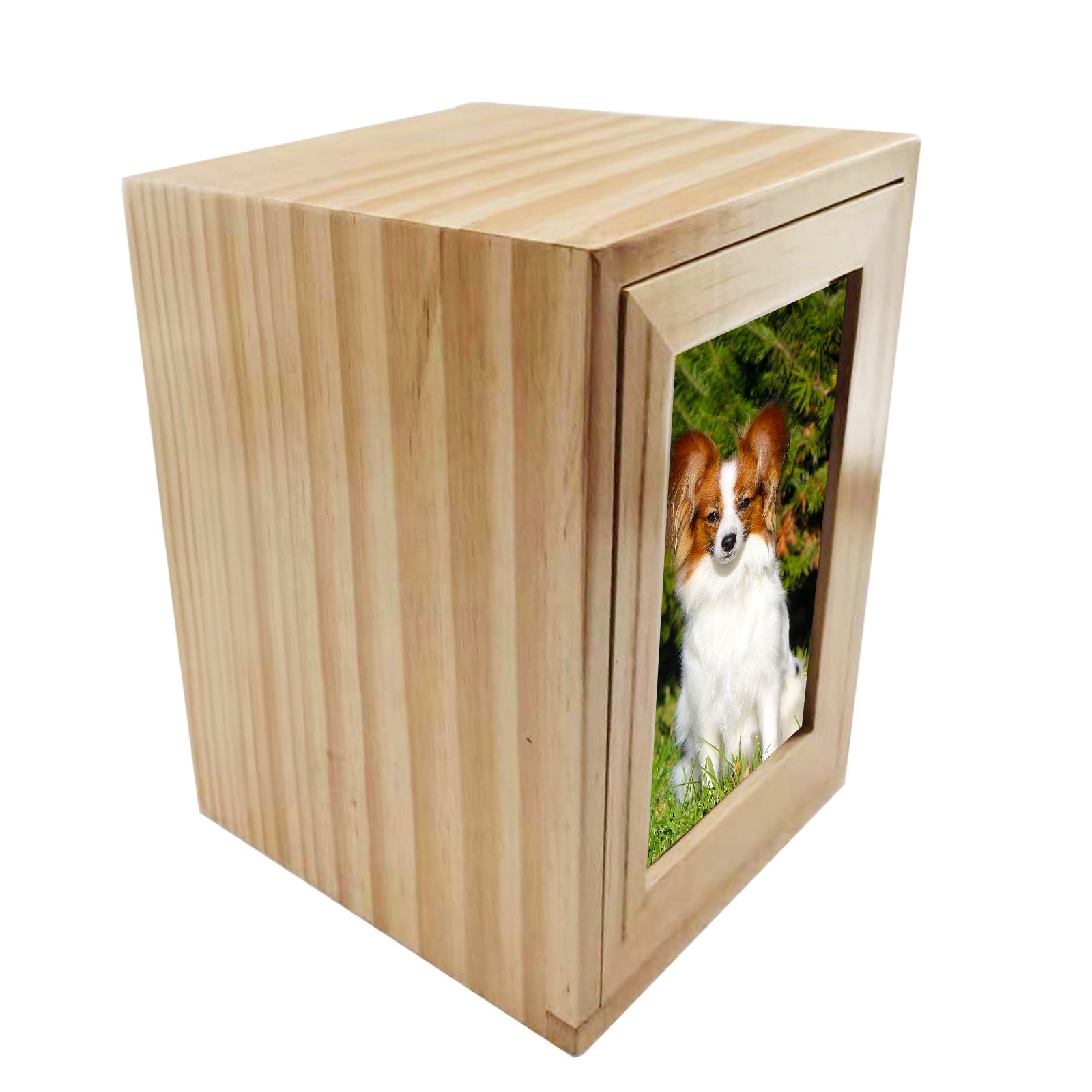 BSCI Factory Custom Pet Urns for Dogs Ashes With Photo Frame Cremation Wooden Box Sliding Lid