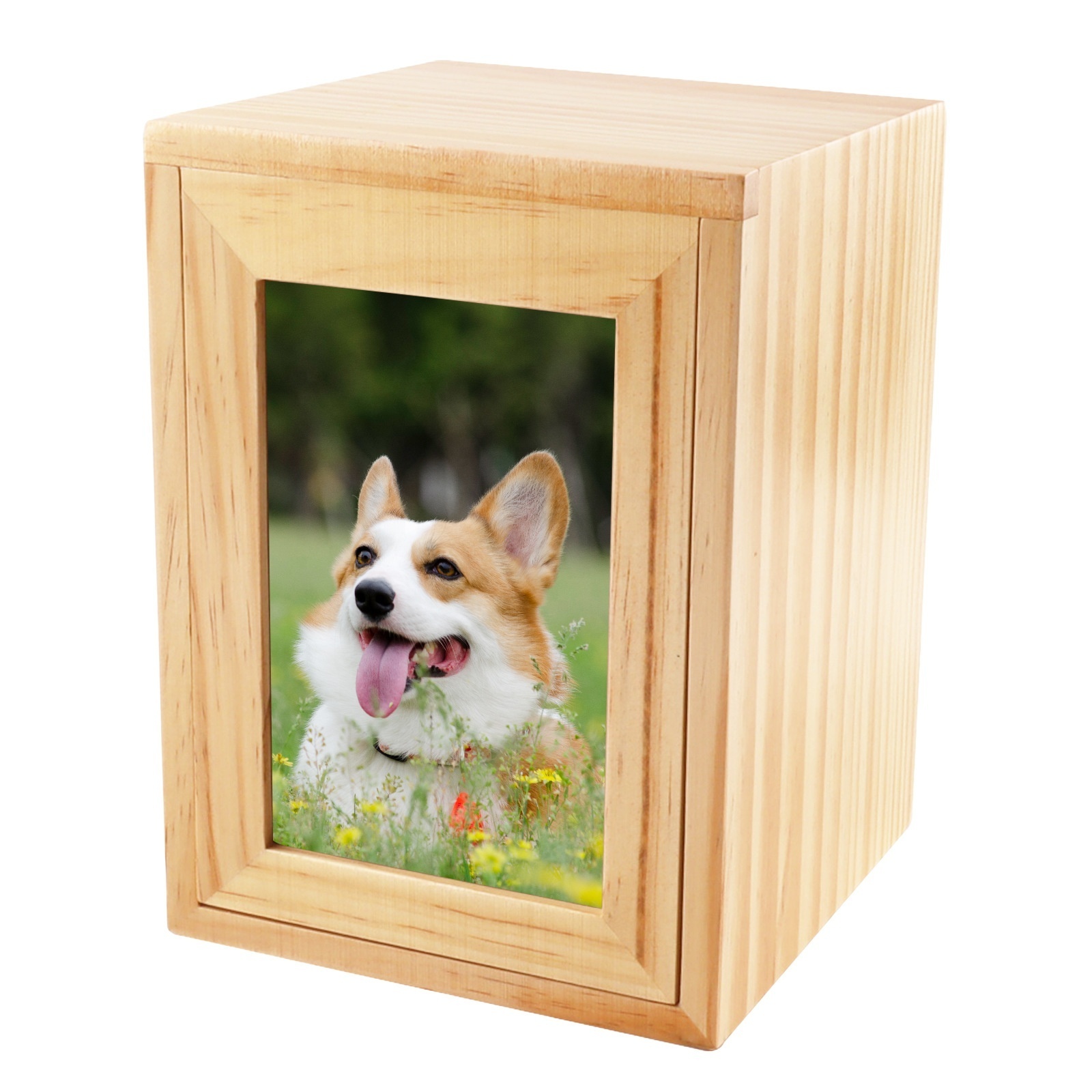 BSCI Factory Custom Pet Urns for Dogs Ashes With Photo Frame Cremation Wooden Box Sliding Lid