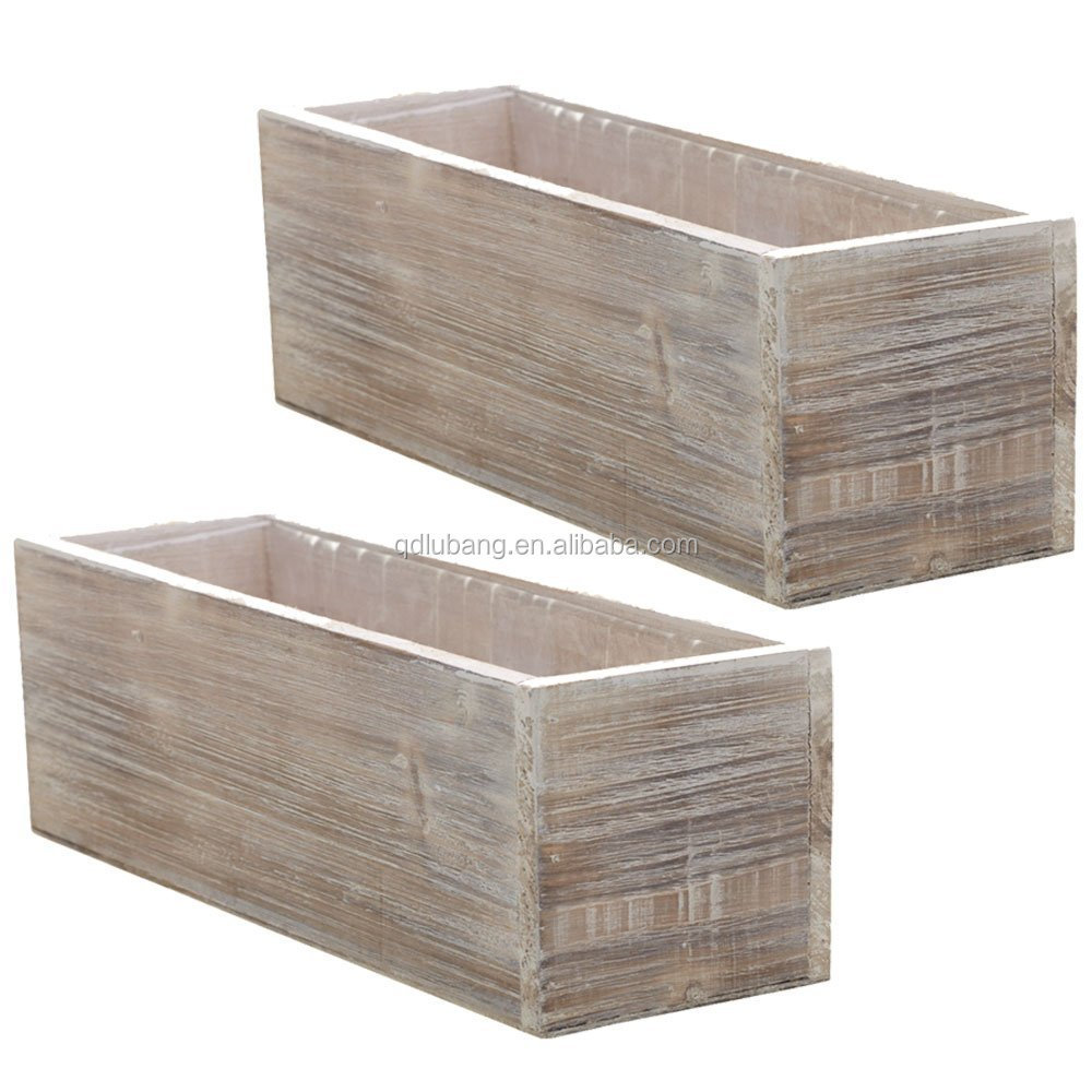 Wooden Planter Box 5 Inch Square Rustic Barn Wood Plastic Liner Garden Centerpiece Display Wedding Flowers Holder