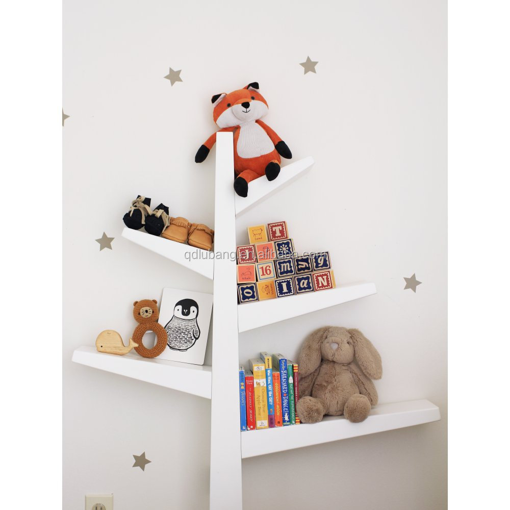 New design modern wooden tree shaped bookshelf for children