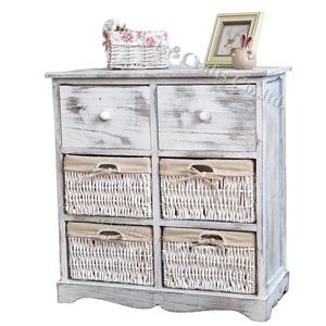 High Quality Wooden Cabinet With Rattan Wicker Rush Straw Baskets Drawers