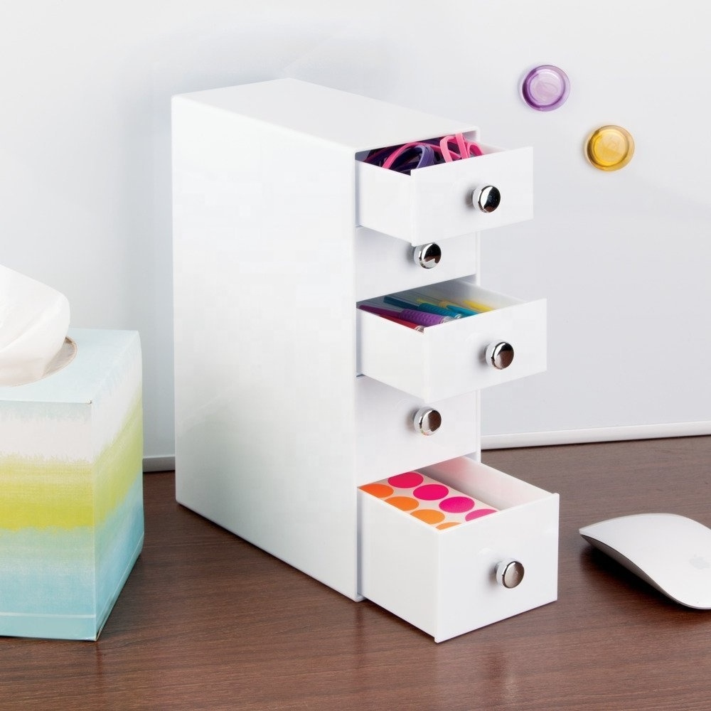 Desk Storage Organizer Tower with 5 Drawers for Pens, Pencils, Markers, Stamps. Erasers, Paper clips, White