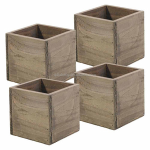 Wooden Planter Box 5 Inch Square Rustic Barn Wood Plastic Liner Garden Centerpiece Display Wedding Flowers Holder