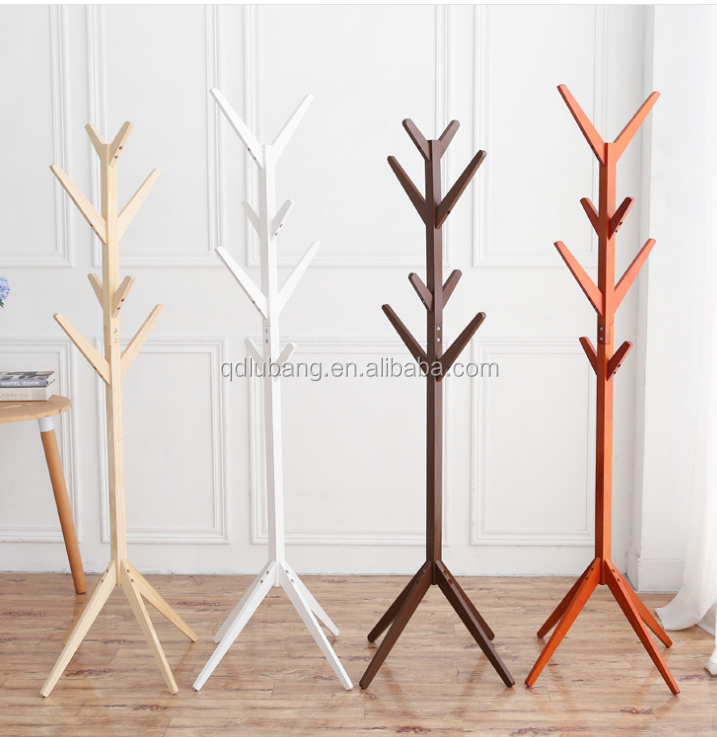 Wood Coat Rack Hall Tree,Teak-Colors Entryway Standing Hat Jacket Coat Hanger Rack,for Bedroom & Living Room