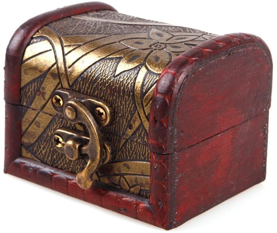 Jewelry Box Little Treasure Chest Vintage Handmade Box Wooden Rings Case Box with Mini Metal Lock for Storing Jewelry Treasure