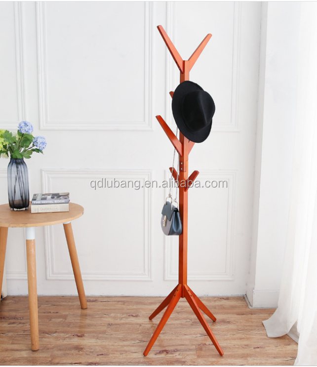 Wood Coat Rack Hall Tree,Teak-Colors Entryway Standing Hat Jacket Coat Hanger Rack,for Bedroom & Living Room