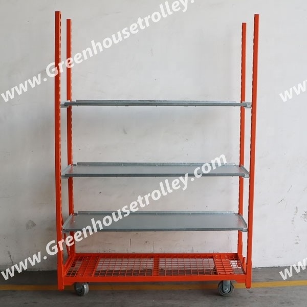 Hook-In Greenhouse Trolley with multi shelves Flower Trolley Cart with wheels widely used in greenhouse and nursery