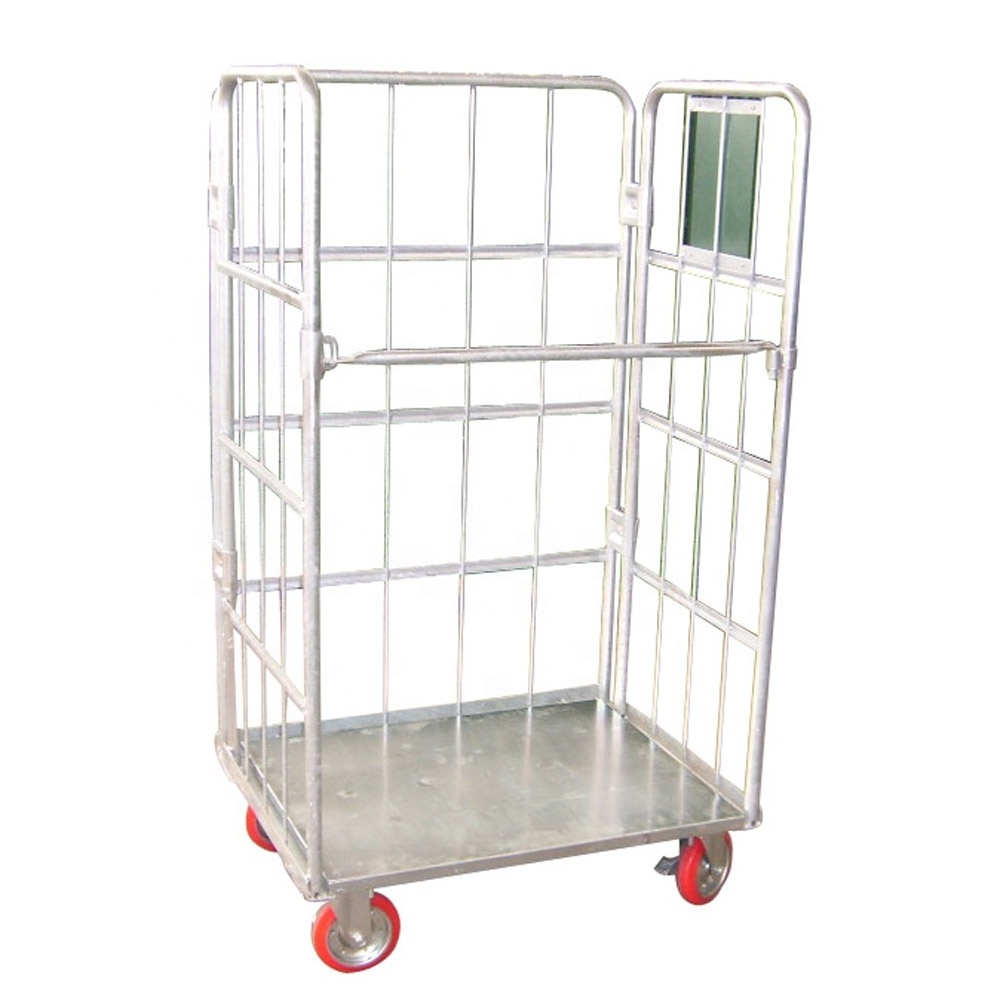 3 Sides Warehouse Rolling Cage 4 wheel Roll Container for Transportation and Storage