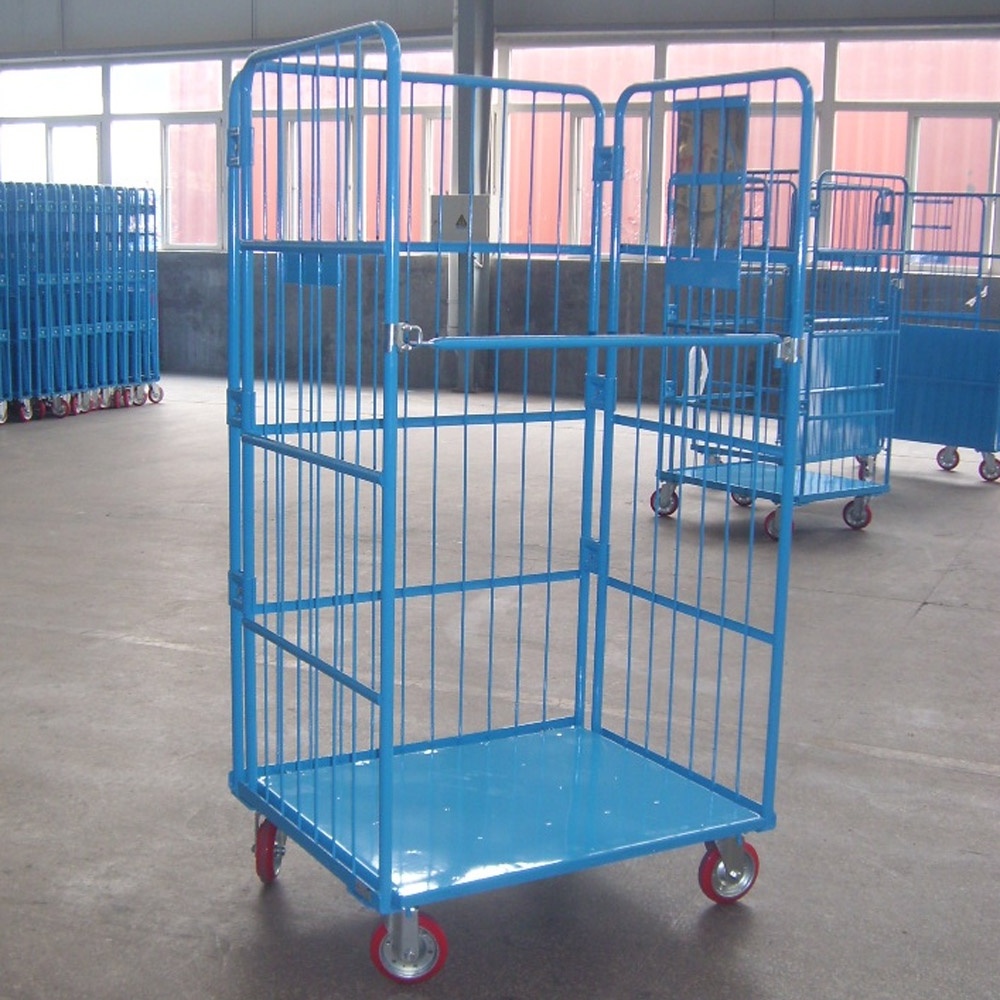 3 Sides Warehouse Rolling Cage 4 wheel Roll Container for Transportation and Storage