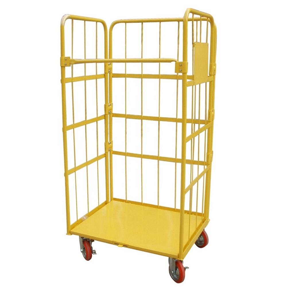 3 Sides Warehouse Rolling Cage 4 wheel Roll Container for Transportation and Storage