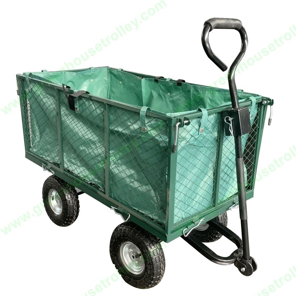 Garden Cart Wagon Heavy Duty Mesh Steel Utility Wagon Cart with Tire Pump Yard Cart with Removable Sides