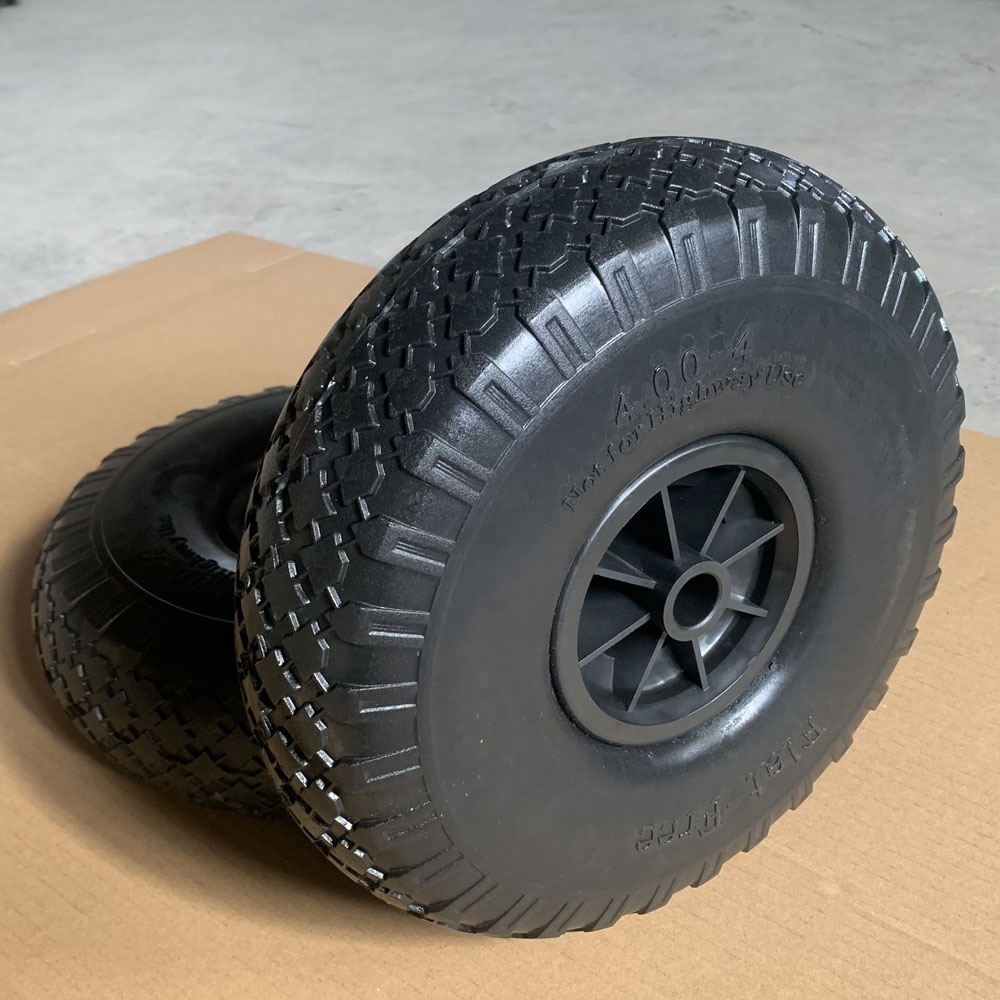 4.00-4 Flat Free Wheels 12 inch PU foam tire for GO Cart 12'' Flat Wheels for Hand Trucks Garden Carts Dump Carts