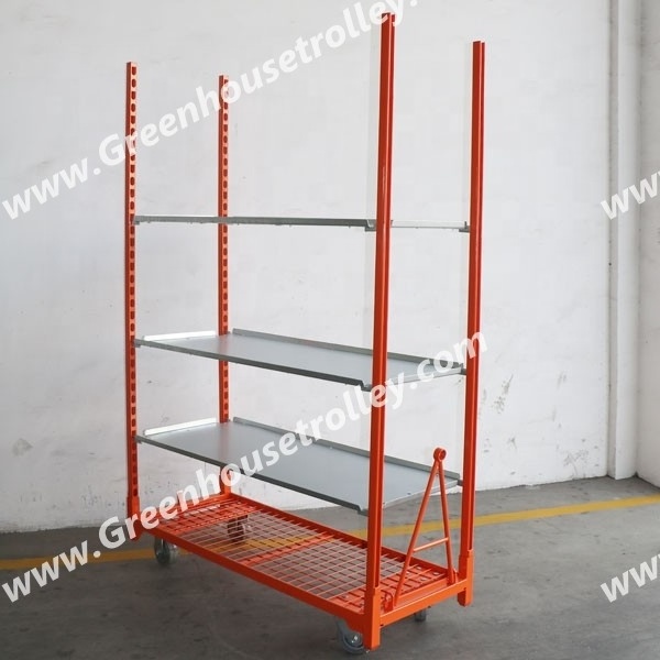 Hook-In Greenhouse Trolley with multi shelves Flower Trolley Cart with wheels widely used in greenhouse and nursery