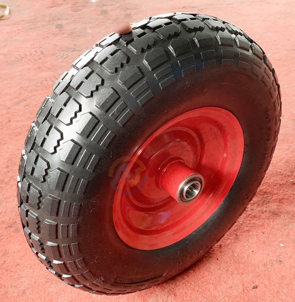 13 inch flat free PU foam tyre with plastic core 4.00-6 heavy duty wheelbarrow pu foam wheel puncture proof wheelbarrow tire