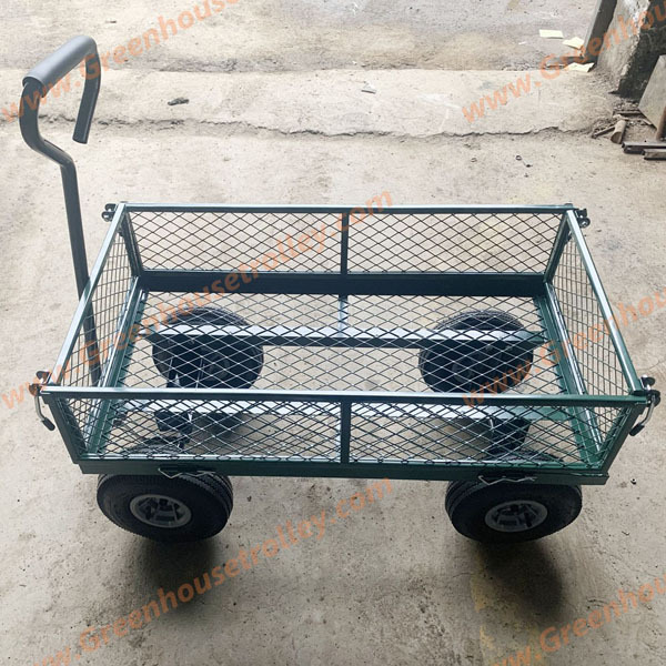 350KG Loading 4 Wheels Steel Garden Tools Wagon Trolley Cart