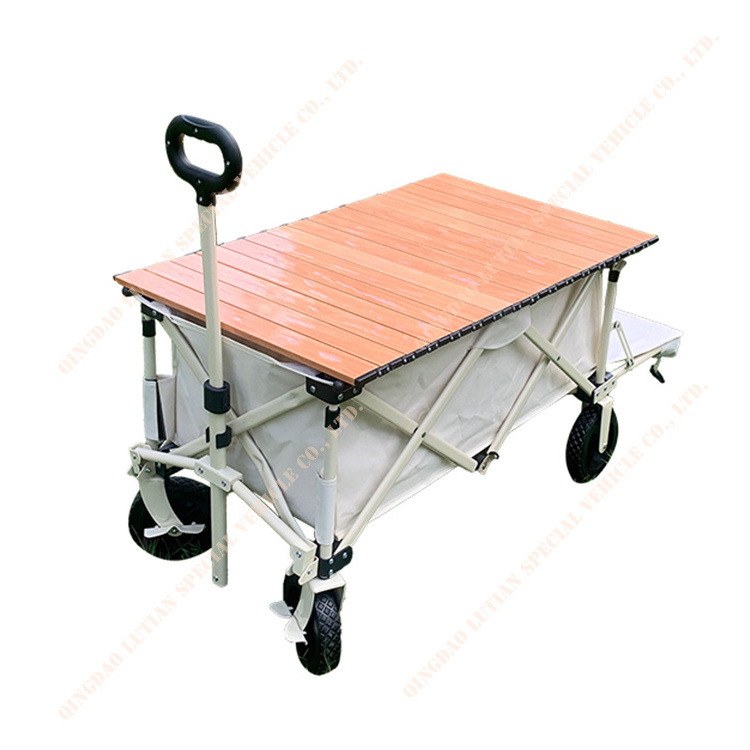 Excellent Quality Collpasible 4 Wheels Foldable Folding Beach Wagon Folding wagon with aluminum table