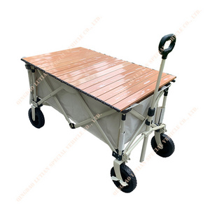 Excellent Quality Collpasible 4 Wheels Foldable Folding Beach Wagon Folding wagon with aluminum table