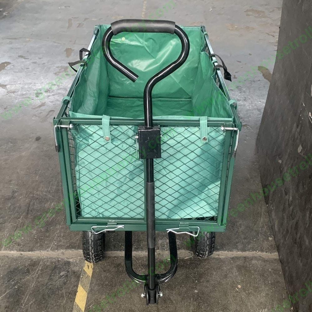 Garden Cart Wagon Heavy Duty Mesh Steel Utility Wagon Cart with Tire Pump Yard Cart with Removable Sides