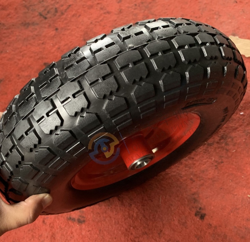 13 inch flat free PU foam tyre with plastic core 4.00-6 heavy duty wheelbarrow pu foam wheel puncture proof wheelbarrow tire