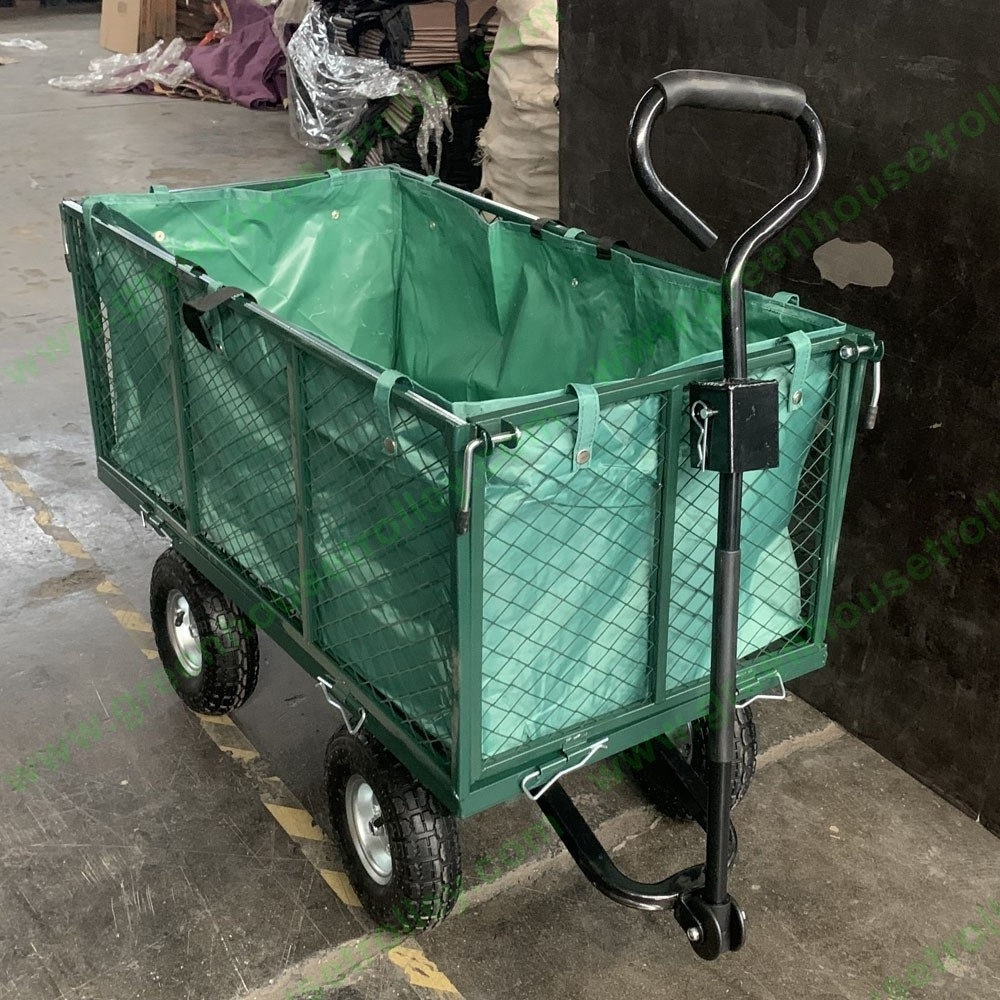 Garden Cart Wagon Heavy Duty Mesh Steel Utility Wagon Cart with Tire Pump Yard Cart with Removable Sides