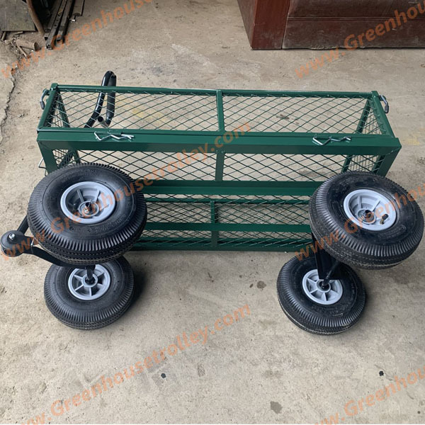 350KG Loading 4 Wheels Steel Garden Tools Wagon Trolley Cart