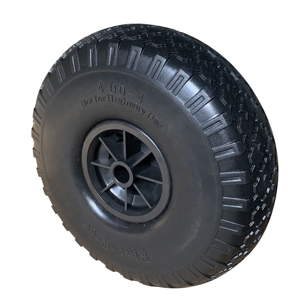 4.00-4 Flat Free Wheels 12 inch PU foam tire for GO Cart 12'' Flat Wheels for Hand Trucks Garden Carts Dump Carts