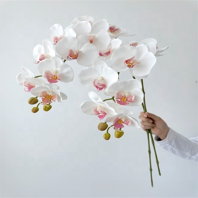 High Quality Light Luxury Style 9 Heads Artificial Real Touch Phalaenopsis Butterfly Orchid Flowers For Wedding Home Decoration