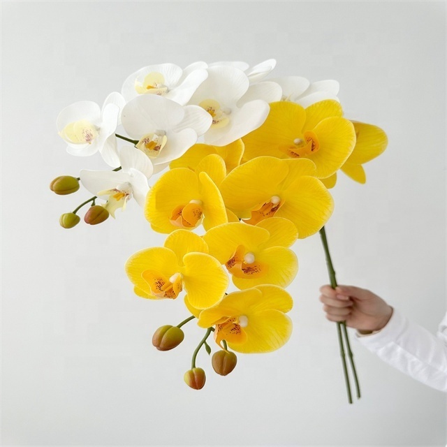 High Quality Light Luxury Style 9 Heads Artificial Real Touch Phalaenopsis Butterfly Orchid Flowers For Wedding Home Decoration